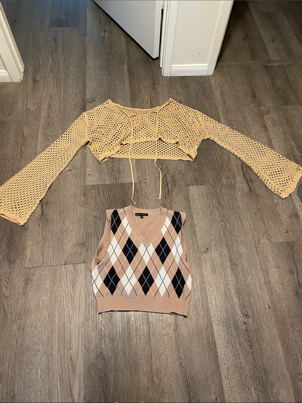 Haute Monde Beige Argyle Knit Tank Top